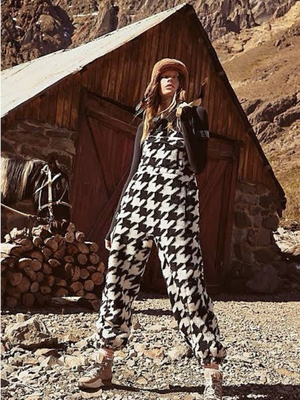 NEW🖤Free People Movement Printed Hit The Slopes Salopette houndstooth $228